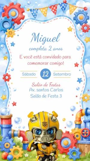Convite de Aniversário Transformers Aquarela Editável