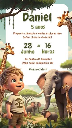Convite de Aniversário Safari com Menino Explorador para Editar