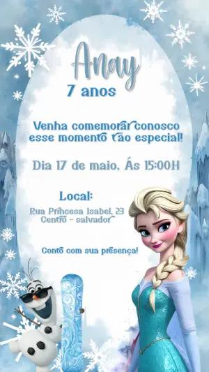 Convite de Aniversário Frozen com Elsa e Olaf para Editar