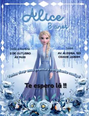 Convite de Aniversário Frozen com Elsa para Editar Online