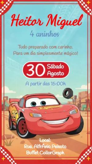 Convite de Aniversário Carros Relâmpago McQueen Modelo Editável