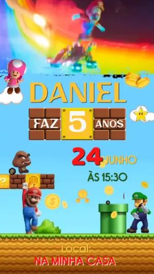 Convite Animado de Aniversário Super Mario Bros para Editar