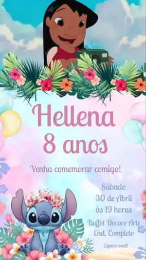 Convite Animado Aniversário Lilo & Stitch Tropical para Editar