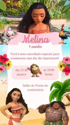 Convite Animado Aniversário Moana para Editar e Enviar Online