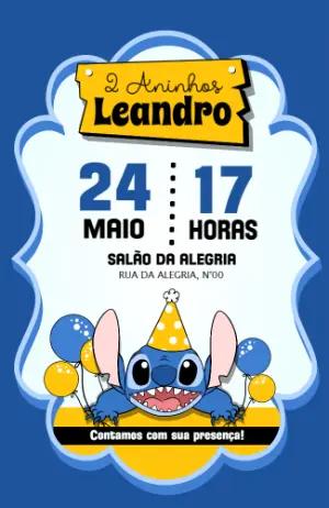 Convite de Aniversário Stitch Azul para Editar Online
