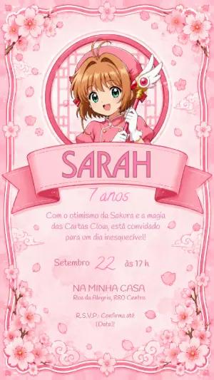 Convite de Aniversário Sakura Cartas Clow para Editar