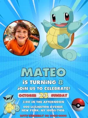Editable Squirtle Pokémon Birthday Invitation Template
