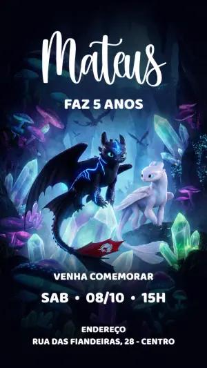 Convite de Aniversário Como Treinar Seu Dragão Editável