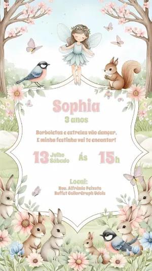 Convite Aniversário Jardim Encantado Fada para Editar Online