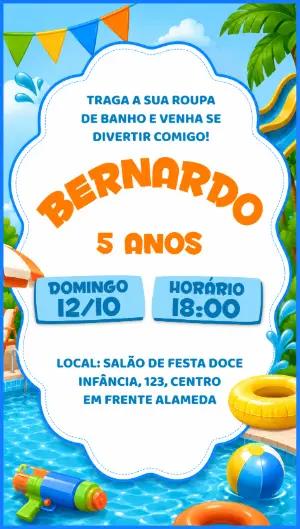 Convite Digital de Aniversário Pool Party Menino para Editar