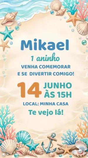 Convite de Aniversário Fundo do Mar Aquarela para Editar