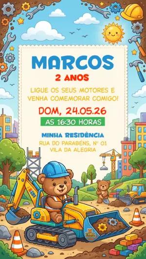 Convite de Aniversário Ursinho Construtor Editável