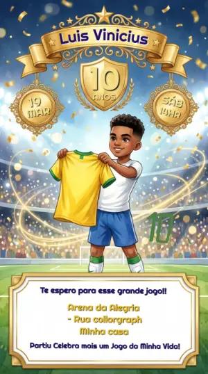 Convite Digital de Aniversário Futebol Infantil para Editar