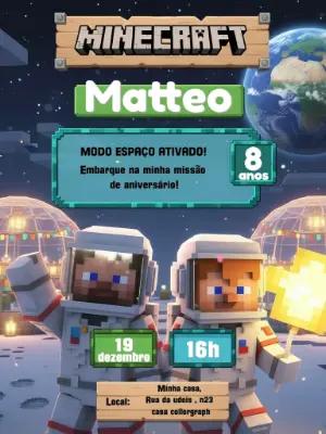 Convite Animado Aniversário Minecraft Astronauta para Editar