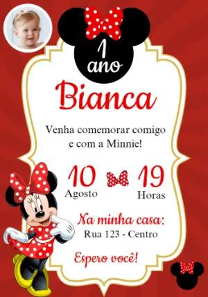 Convite Aniversário Minnie Vermelha com Foto para Editar