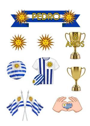 Topper de Bolo Futebol Uruguai para Editar e Imprimir