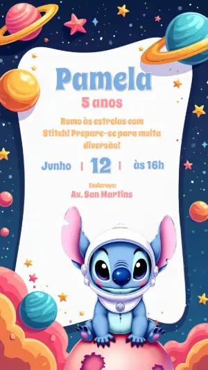 Convite de Aniversário Stitch Astronauta para Editar Online