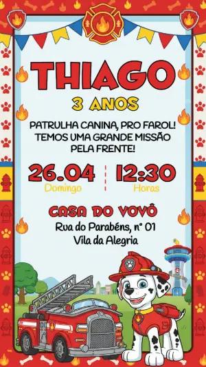 Convite de Aniversário Patrulha Canina Marshall Editável