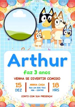 Convite Digital Infantil Tema Bluey e Família Editável
