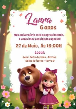 Convite Aniversário Masha e o Urso para Editar Online