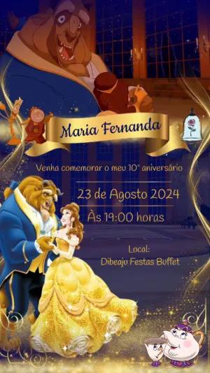 Convite Animado Aniversário A Bela e a Fera para Editar