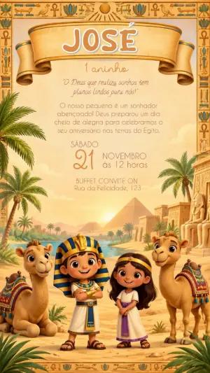 Convite de Aniversário José do Egito Infantil para Editar