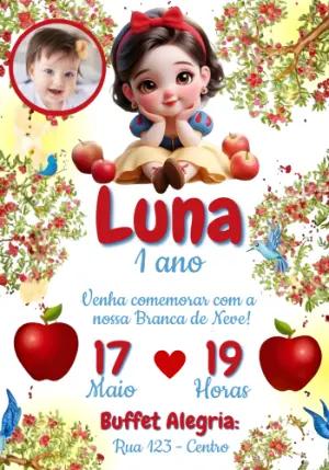 Convite de Aniversário Branca de Neve Baby com Foto Editável