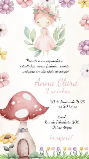 Convite de Aniversário Jardim das Fadas para Editar Online