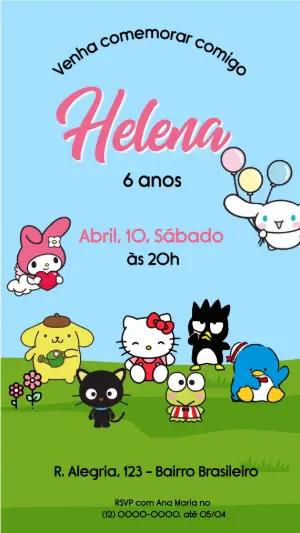 Convite Animado de Aniversário Hello Kitty e Amigos para Editar