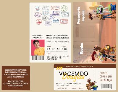 Convite Passaporte Toy Story Editável para Aniversário Infantil