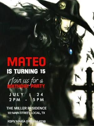 Vampire Hunter Anime Birthday Invitation Editable Template
