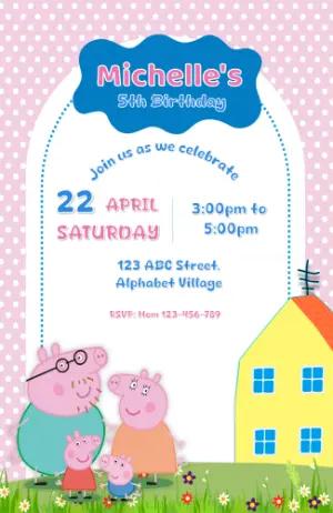 Peppa Pig Birthday Invitation - Editable Digital Template