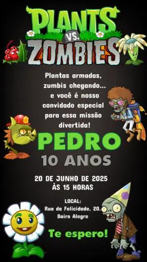 Convite de Aniversário Plants vs Zombies para Editar Online
