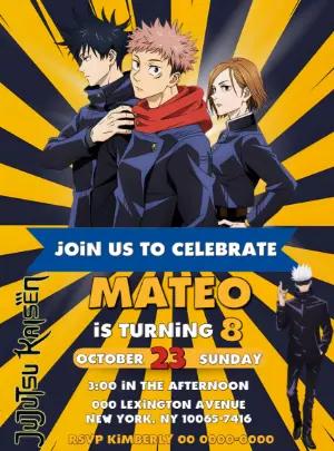 Editable Jujutsu Kaisen Birthday Invitation with Characters