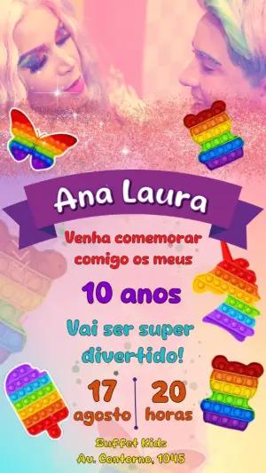 Convite Animado Aniversário Pop It para Editar Online