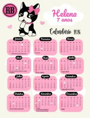 Calendário 2026 Infantil Editável Tema Rebecca Bonbon