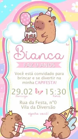 Convite Digital Aniversário Infantil Tema Capivara Editável