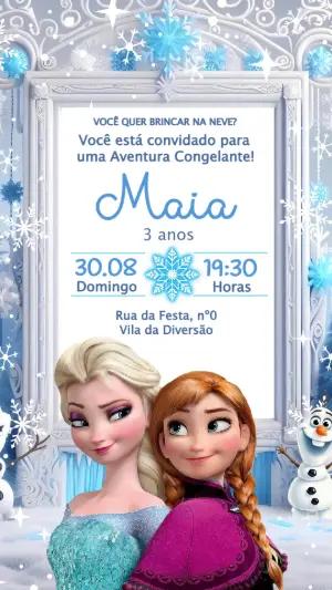Convite Digital Aniversário Infantil Tema Frozen Editável