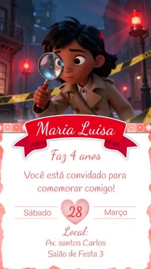 Convite de Aniversário Infantil Detetive para Editar Online