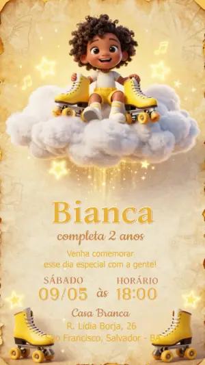 Convite de Aniversário Patins Fofo para Editar e Enviar