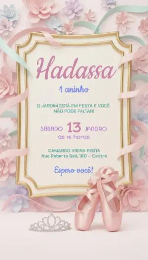Convite de Aniversário Bailarina Rosa Delicado para Editar