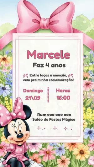Convite Aniversário Minnie Rosa Jardim para Editar Online