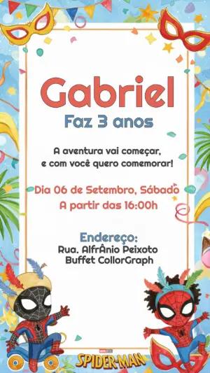 Convite Aniversário Homem Aranha Carnaval para Editar Online