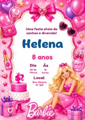 Convite de Aniversário Barbie Editável para Festa Rosa