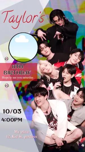 K-pop Stray Kids Birthday Invitation with Photo Editable Template