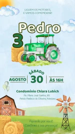 Convite Aniversário Trator Fazendinha para Editar Online
