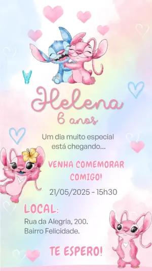 Convite Animado Aniversário Stitch e Angel para Editar Online
