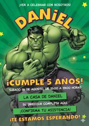 Invitación de Cumpleaños de Hulk para Editar Online