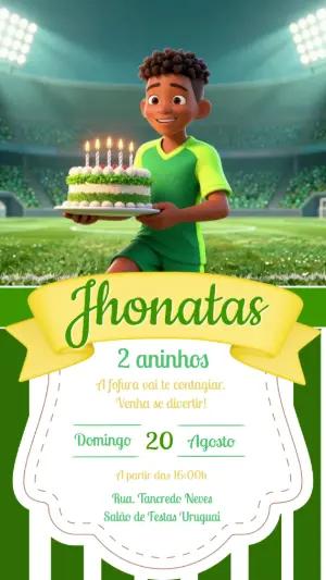 Convite de Aniversário Futebol Menino 3D Editável