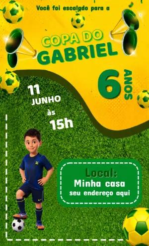 Convite de Aniversário Futebol Brasil Infantil para Editar